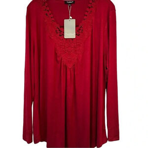 NWT Tralilbee Women's Plus Size Casual Tops Lace Crochet Tunic Tops